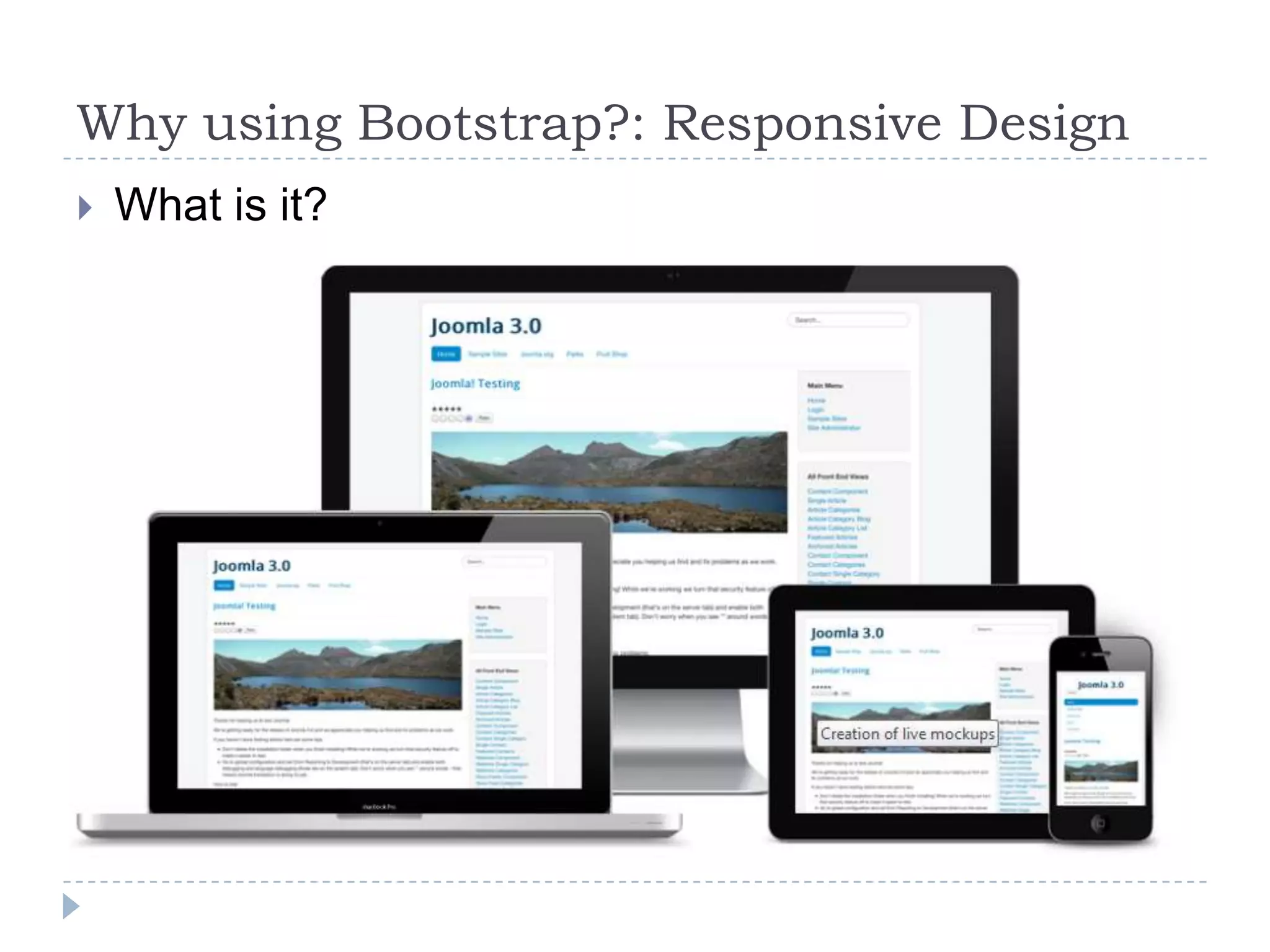 Why using Bootstrap?: Responsive Design
   What is it?
 