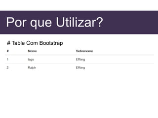 Por que Utilizar?
# Table Com Bootstrap
 