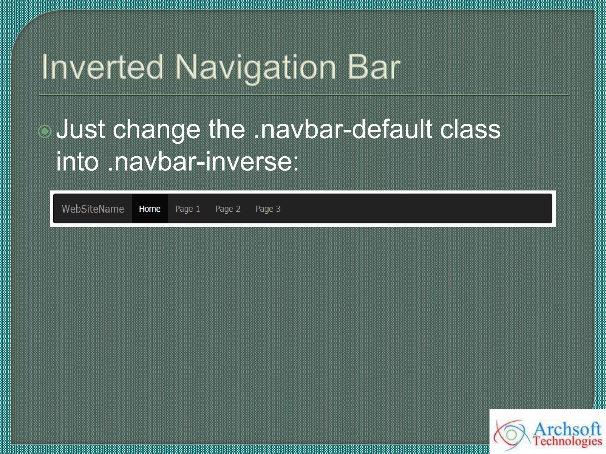 Just change the .navbar-default class
into .navbar-inverse:
 