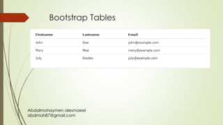 Abdalmohaymen alesmaeel
abdmoh87@gmail.com
Bootstrap Tables
 