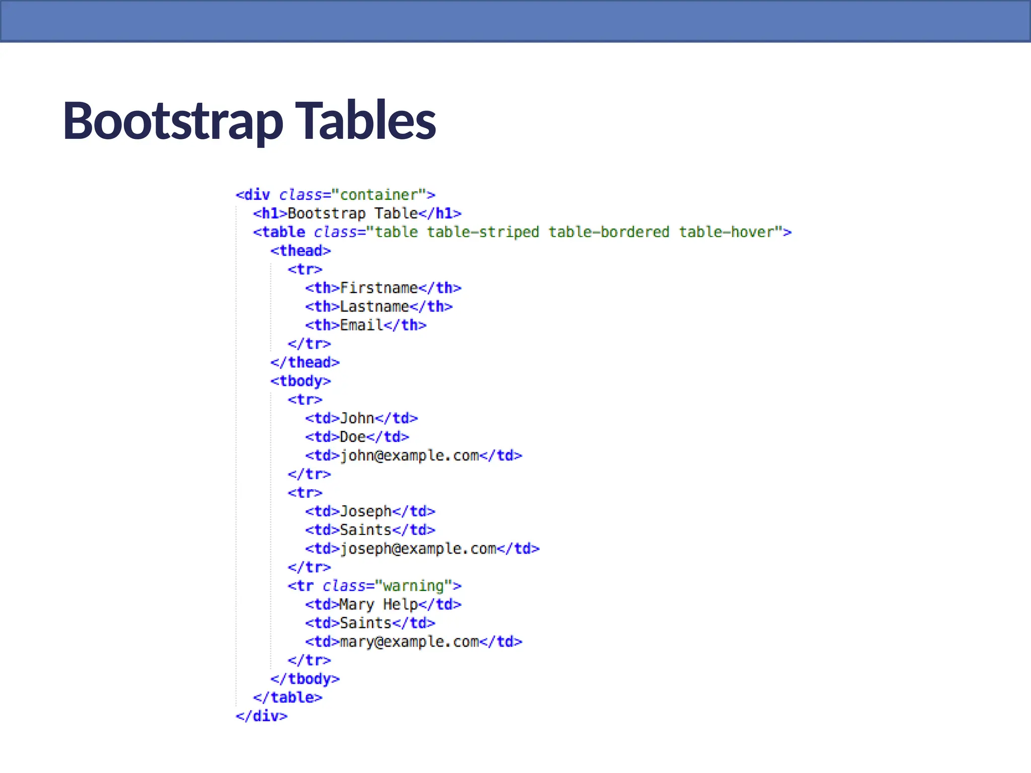 Bootstrap Tables
 