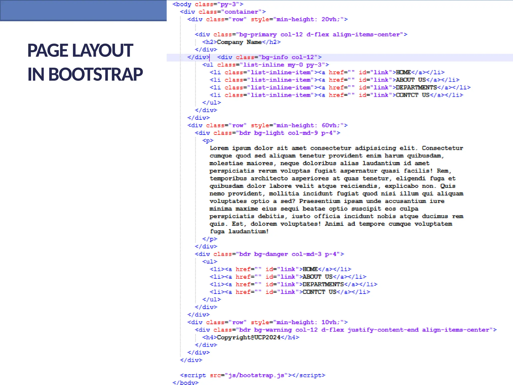 PAGE LAYOUT
IN BOOTSTRAP
 