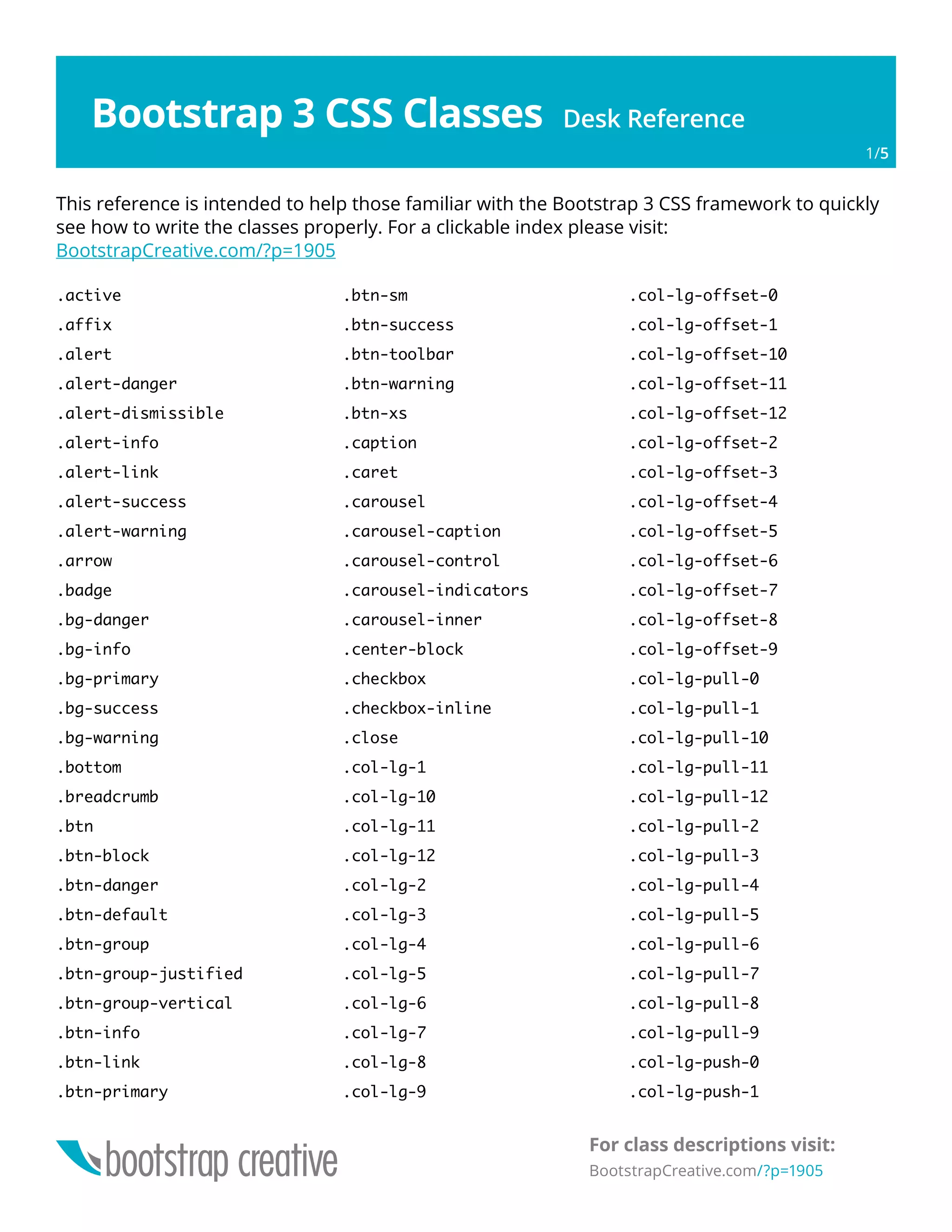 Bootstrap 3 Cheat Sheet PDF Reference | PDF