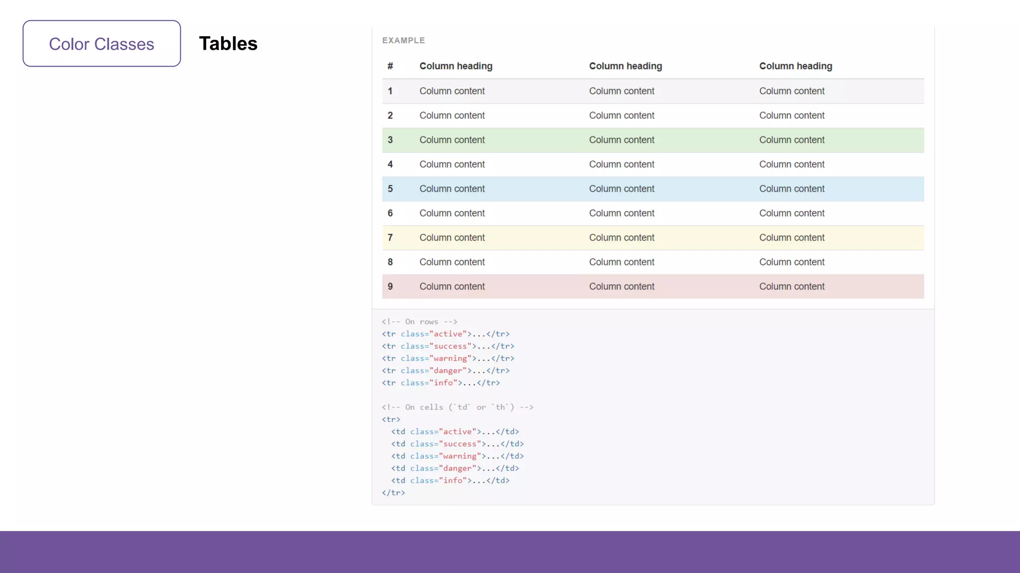 Color Classes Tables
 