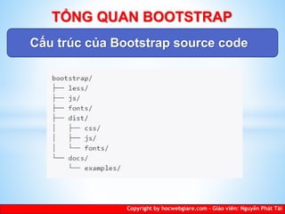 Cấu trúc của Bootstrap source code
Copyright by hocwebgiare.com – Giáo viên: Nguyễn Phát Tài
TỔNG QUAN BOOTSTRAP
 