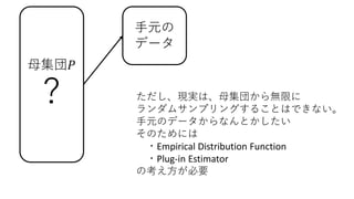 ĸ?
 Fgϡĸ⤫oޤ
ॵץ󥰤뤳ȤϤǤʤ
ԪΥǩ`ʤȤ
Τˤ
?Empirical Distribution Function
?Plug-in Estimator
οҪ
Ԫ
ǩ`
 