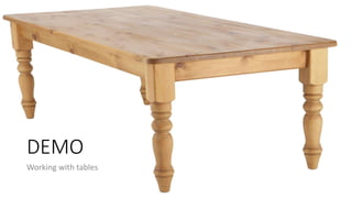 DEMO
Working with tables
 