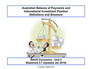Australian Balance of Payments and
International Investment Position
Definitions and Structure
WACE Economics - Unit 3
Slideshow 5.1 (Updated Jan 2019)
© Andrew Tibbitt 2019
 