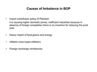 Causes of Imbalance in BOP
• Import substitution policy of Pakistan:
it is causing higher domestic prices, inefficient ind...