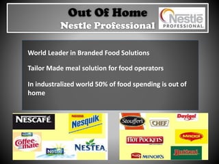 Out Of Home
Nestle Professional
World Leader in Branded Food Solutions
Tailor Made meal solution for food operators
In industralized world 50% of food spending is out of
home
 
