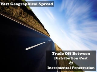 Trade Off Between
Distribution Cost
&
Incremental Penetration
Vast Geographical Spread
 