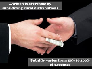 …which is overcome by
subsidizing rural distributions
Subsidy varies from 50% t0 100%
of expenses
 