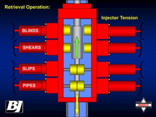 BLINDS
SHEARS
SLIPS
PIPES
Retrieval Operation:
Injector Tension
 