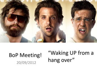 BoP Meeting!   “Waking UP from a
  20/09/2012   hang over”
 