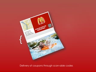 {
Delivery of coupons through scan-able codes
 