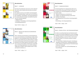 1312
Berufslexikon
Band 1 – Lehrberufe
Ihre Kinder/Ihre SchülerInnen interessieren sich für Lehrberufe?
Oder sind Sie selbst LehrabsolventIn und streben einen Berufs-
wechsel an?
Hier erhalten Sie nicht nur einen Einblick in die Berufsmöglich-
keiten für LehrabsolventInnen, sondern auch wertvolle Hinweise
über Ausbildungs-, Weiterbildungs- und Aufstiegsmöglichkeiten.
Die einzelnen Berufsbeschreibungen sind alphabetisch geordnet
und in drei Abschnitte gegliedert:
• Tätigkeitsmerkmale
• Ausbildungs-, Weiterbildungs- und Aufstiegsmöglichkeiten
• Beschäftigungsmöglichkeiten
Stand: 8/2005, 26. Auflage, 2,– €
Berufslexikon
Band 2 – Berufe nach Abschluss berufsbildender
Schulen
Band 2 stellt Ihnen das große Spektrum an Berufsmöglichkeiten
vor, das nach dem Besuch einer berufsbildenden mittleren Schule
(BMS) bzw. einer berufsbildenden höheren Schule (BHS) offen
steht. Um einen Überblick über die Vielfalt der Berufe zu erhalten,
sind die Beschreibungen nach Berufsbereichen gegliedert. Jedem
Berufsbereich sind zunächst allgemeine Informationen vorange-
stellt, um dann auf die beruflichen Anforderungen, die Beschäfti-
gungs- und Aufstiegsmöglichkeiten sowie auf die Ausbildungs-
zugänge näher einzugehen. Selbstverständlich stellen wir Ihnen
auch typische Einzelberufe vor.
Stand: 7/2005, 2. Auflage, 2,– €
Berufslexikon
Band 3 – Akademische Berufe
Die Berufsmöglichkeiten für AkademikerInnen haben sich in
den letzten Jahren sehr gewandelt. Mit Band 3 können Sie sich
ein Bild über die vielen Berufsmöglichkeiten nach Studien-
abschluss machen.
• Allgemeine Informationen zum Berufsbereich
• Aufgaben- und Tätigkeitsbeschreibung einzelner Berufe
• Berufliche Anforderungen
• Beschäftigungschancen und berufliche Entwicklungsmöglich-
keiten
• Weiterbildungs- und Aufstiegsmöglichkeiten
Stand: 5/2005, 6. Auflage, 1,90 €
Berufslexikon
Band 4 – Berufe mit Kurz- oder Spezialausbildungen
Sie stehen vor einer Berufswahl oder einem Branchenwechsel?
Sie suchen nach beruflichen Möglichkeiten, die keine einschlägige
Vorbildung voraussetzen? Und sind Sie auch bereit, die eine oder
andere Kurzausbildung zu absolvieren? Dann werfen Sie doch
einen Blick in Band 4. Um sich besser orientieren zu können,
finden Sie Infos
• zu 13 Berufsfeldern (Aufgabenschwerpunkte, Beschäftigungs-
möglichkeiten, Berufsaussichten, Ausbildungsmöglichkeiten),
• zu über 100 Berufen (Tätigkeitsmerkmale, Berufsanforderungen,
erforderliche Ausbildung)
• sowie zu den wichtigsten Aus- und Weiterbildungsträger von
Kurzausbildungen.
Stand: 7/2005, 4. Auflage, 1,60 €
 