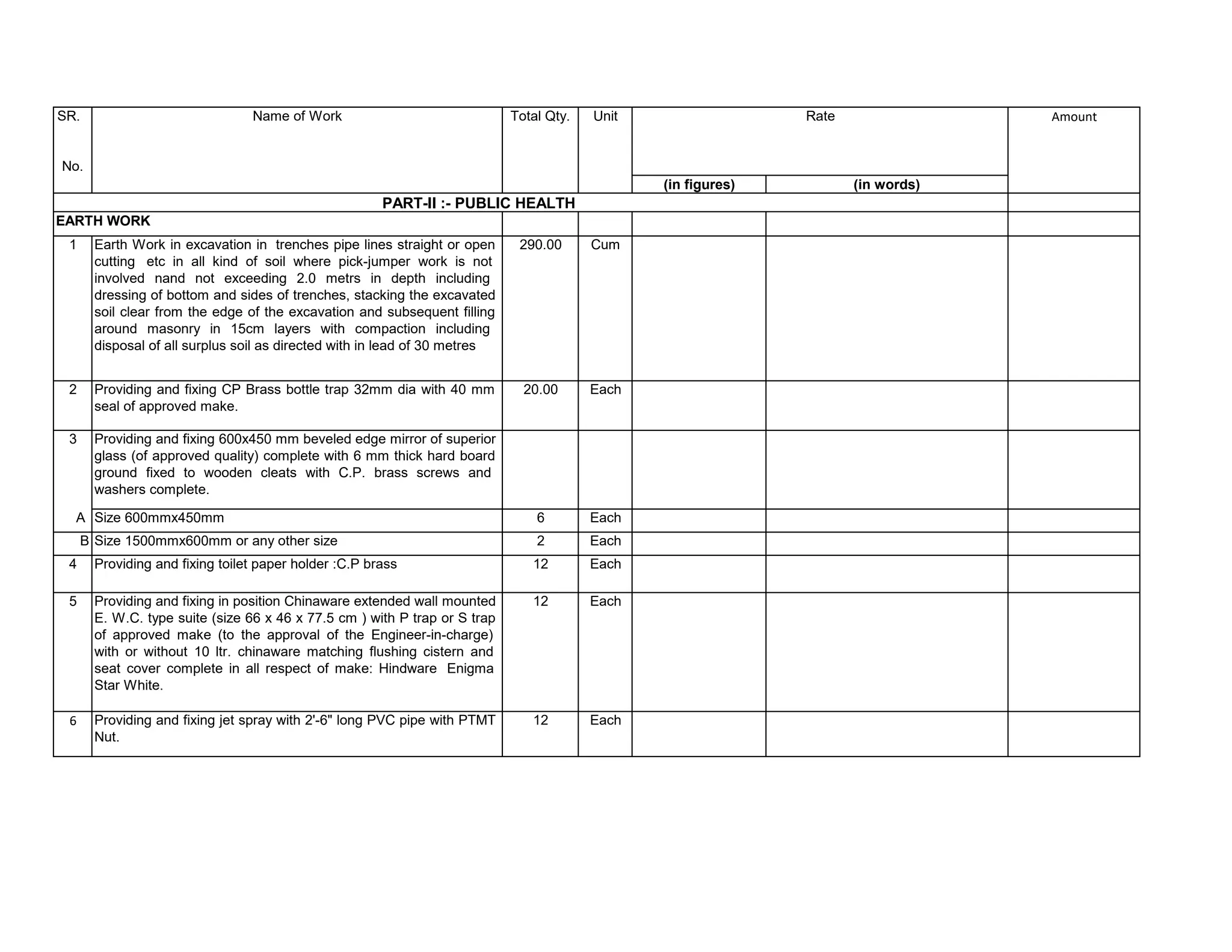 Bill of quantities for civil and electrical work for swimming pool | PDF