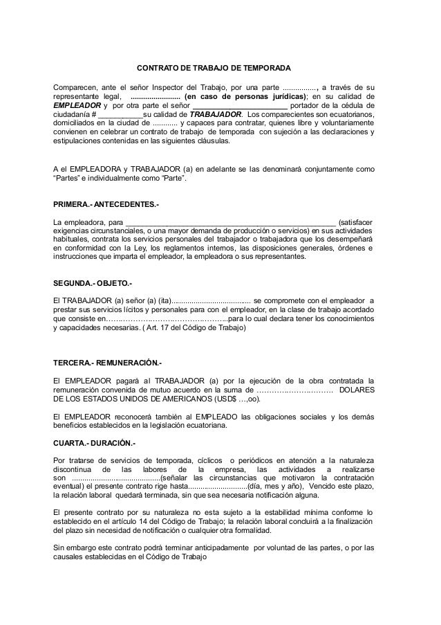 TIPOS DE CONTRATO ECUADOR