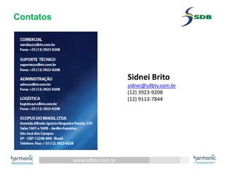www.sdbtv.com.br
Contatos
Sidnei Brito
sidnei@sdbtv.com.br
(12) 3923‐9208
(12) 9113‐7844
 