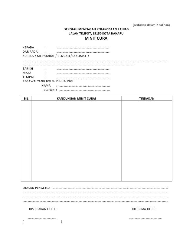 borang minit curai download template website sekolah