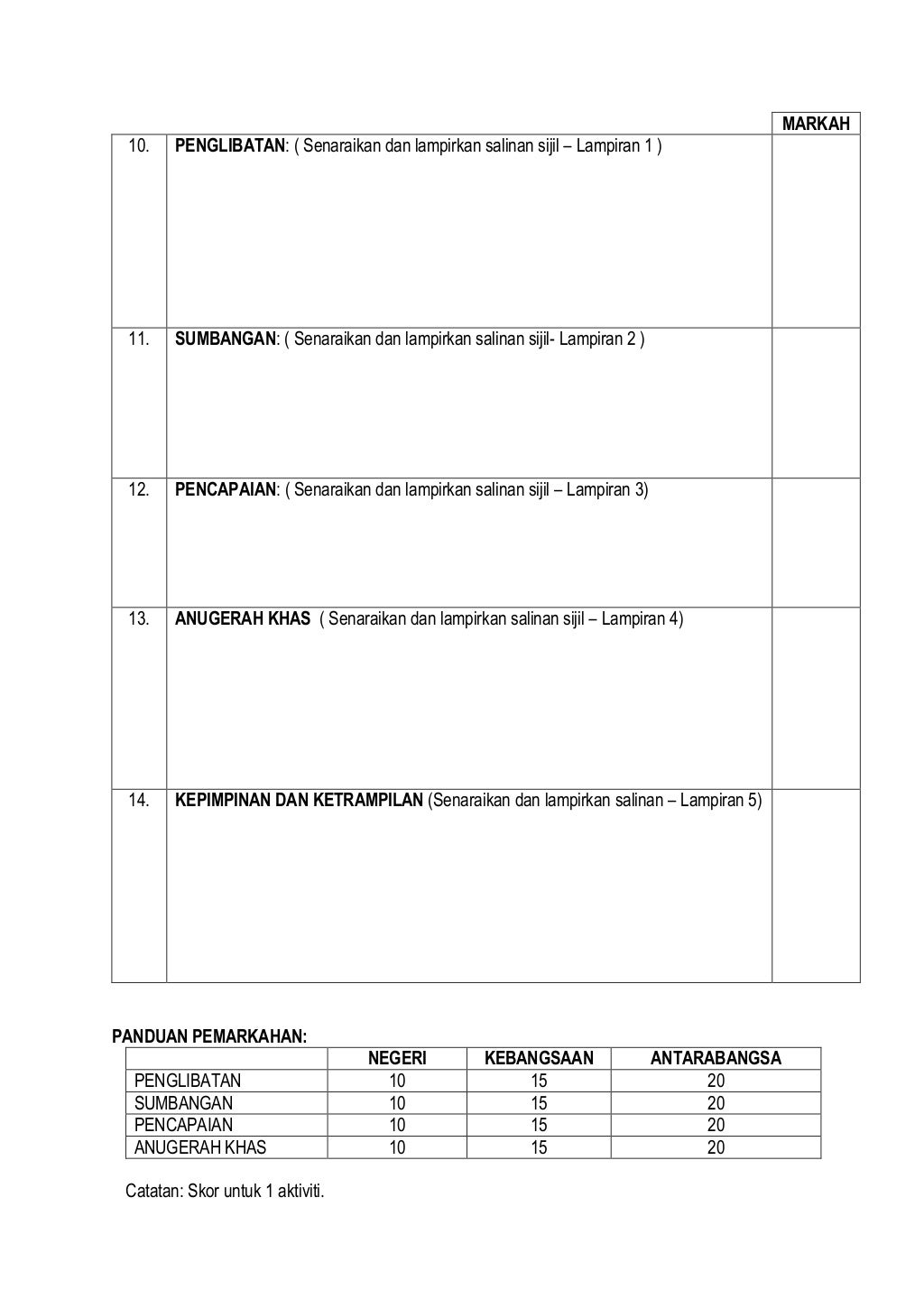 Borang Anugerah Kokurikulum 2013
