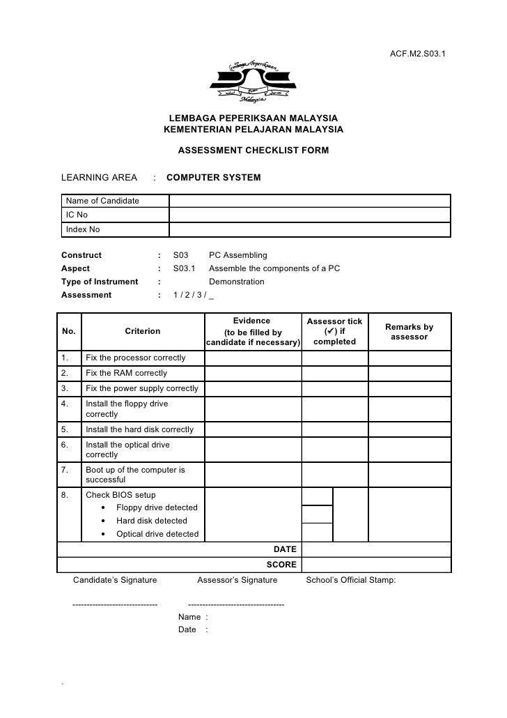 Borang assesment ict form 4