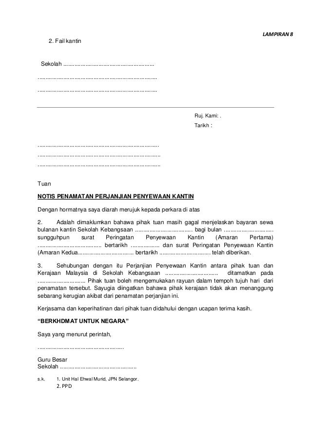 Contoh Surat Notis Tamat Sewa Rumah  Kotasurat.com