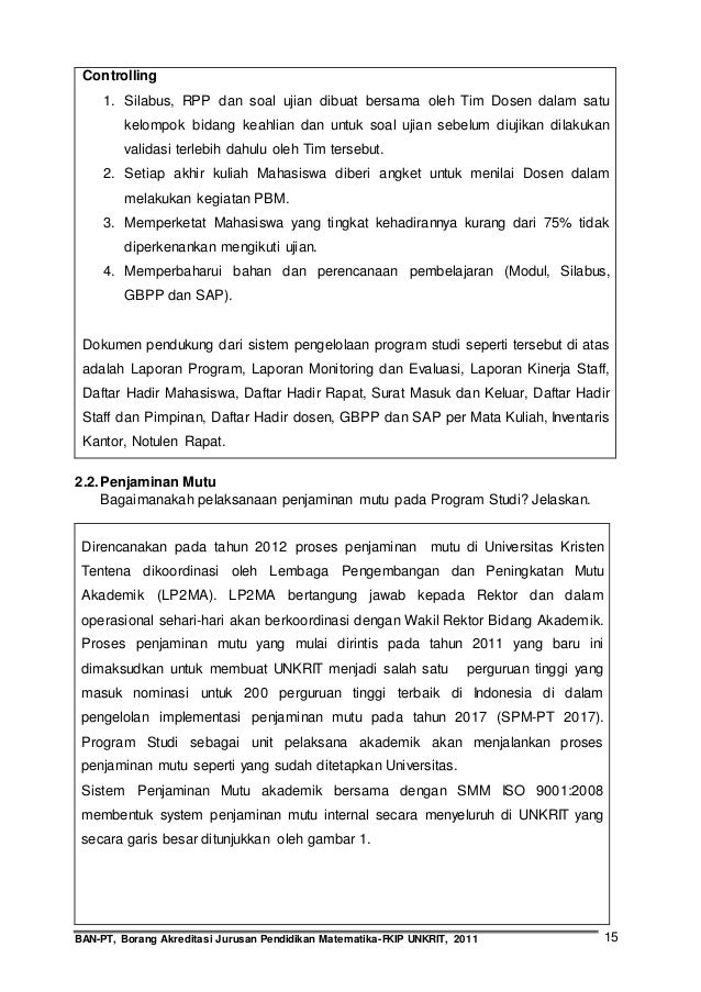 Contoh borang akreditasi fakultas