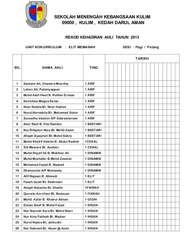 Contoh Jadual Kedatangan Murid  Buku jadual kedatangan murid (bjkm