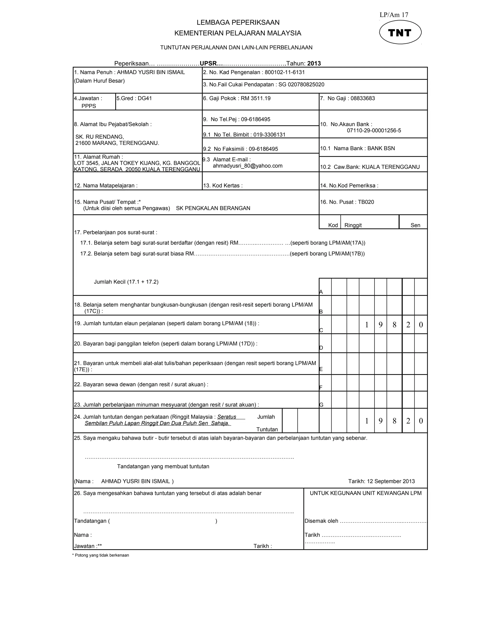 Borang lp am 17 tnt | DOC