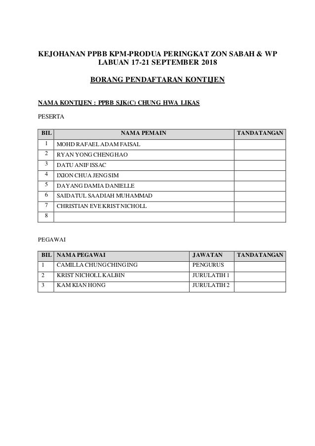 Borang Pendaftaran Kontijen