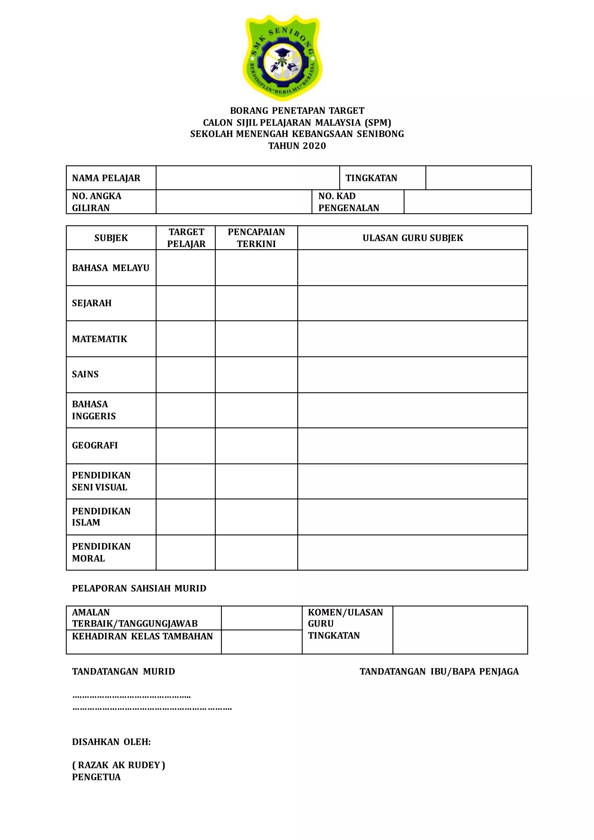 Borang penetapan target | DOCX