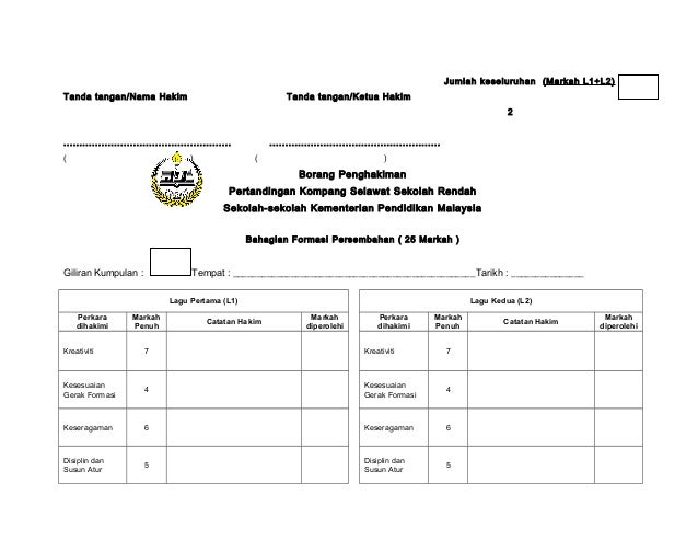 Borang penghakiman kompang selawat Borang penghakiman kompang selawat