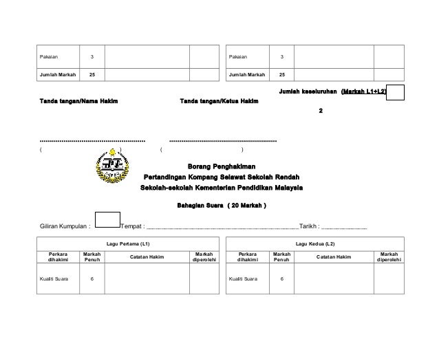 Borang penghakiman kompang selawat
