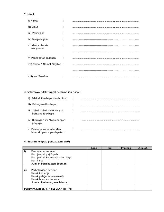 Borang Permohonan Kemasukan Murid Prasekolah