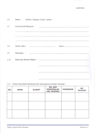 Borang permohonan wasiat