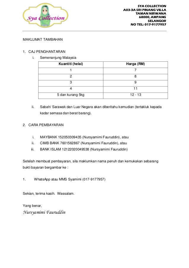 Borang Pesanan Sya Collection