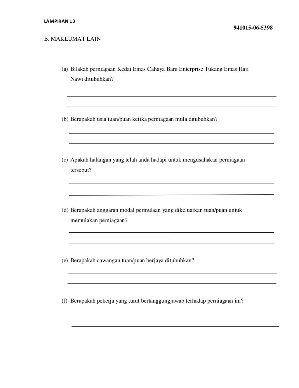 Borang temubual pengurus