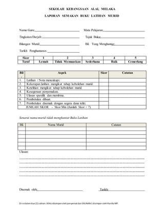 Borang penghantaran buku latihan