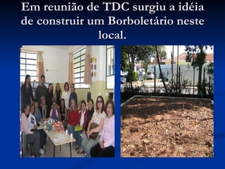 Em reunião de TDC surgiu a idéia de construir um Borboletário neste local. 