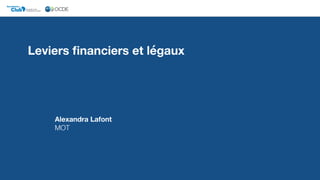 Leviers ﬁnanciers et légaux
Alexandra Lafont 
MOT
Club DU SAHEL ET DE
L'AFRIQUE DE L'OUEST
Secrétariat du
 
