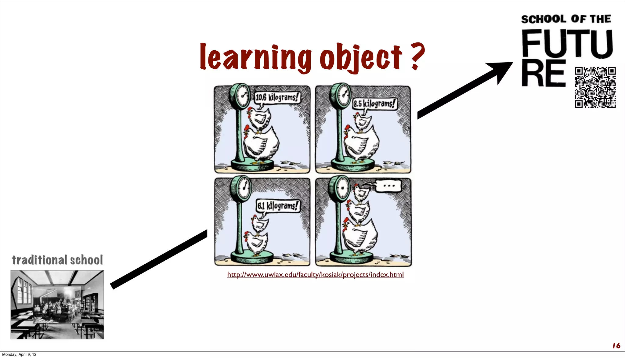 learning object ?




                        http://www.uwlax.edu/faculty/kosiak/projects/index.html




                                                                                  16
Monday, April 9, 12
 