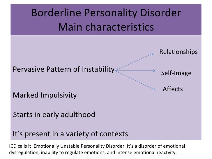 description of borderline personality disorder Recent research findings have contributed to an improved understanding and treatment of borderline personality disorder this disorder is characterised by severe functional impairments, a high risk of suicide, a negative effect on the course of depressive disorders, extensive use of treatment, and high costs to society. description of borderline personality disorder Recent research findings have contributed to an improved understanding and treatment of borderline personality disorder this disorder is characterised by severe functional impairments, a high risk of suicide, a negative effect on the course of depressive disorders, extensive use of treatment, and high costs to society.