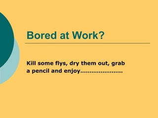 Bored at Work?
Kill some flys, dry them out, grab
a pencil and enjoy…………………..
 