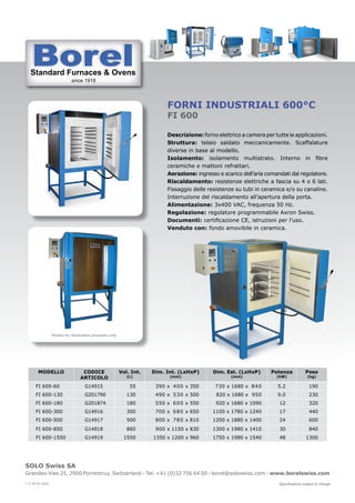 Standard Furnaces & Ovens
since 1918
St d d F & O
SOLO Swiss SA
Grandes-Vies 25, 2900 Porrentruy, Switzerland - Tel. +41 (...