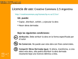 <ul><li>http ://creativecommons.org/licenses/by-nc-sa/2.5/ar/   </li></ul><ul><ul><li>Ud. puede: </li></ul></ul><ul><ul><l...