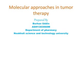 Molecular approaches in tumor
therapy
Prepared By
Borhan Uddin
ASH1303060M
Department of pharmacy
Noakhali science and technology university
 