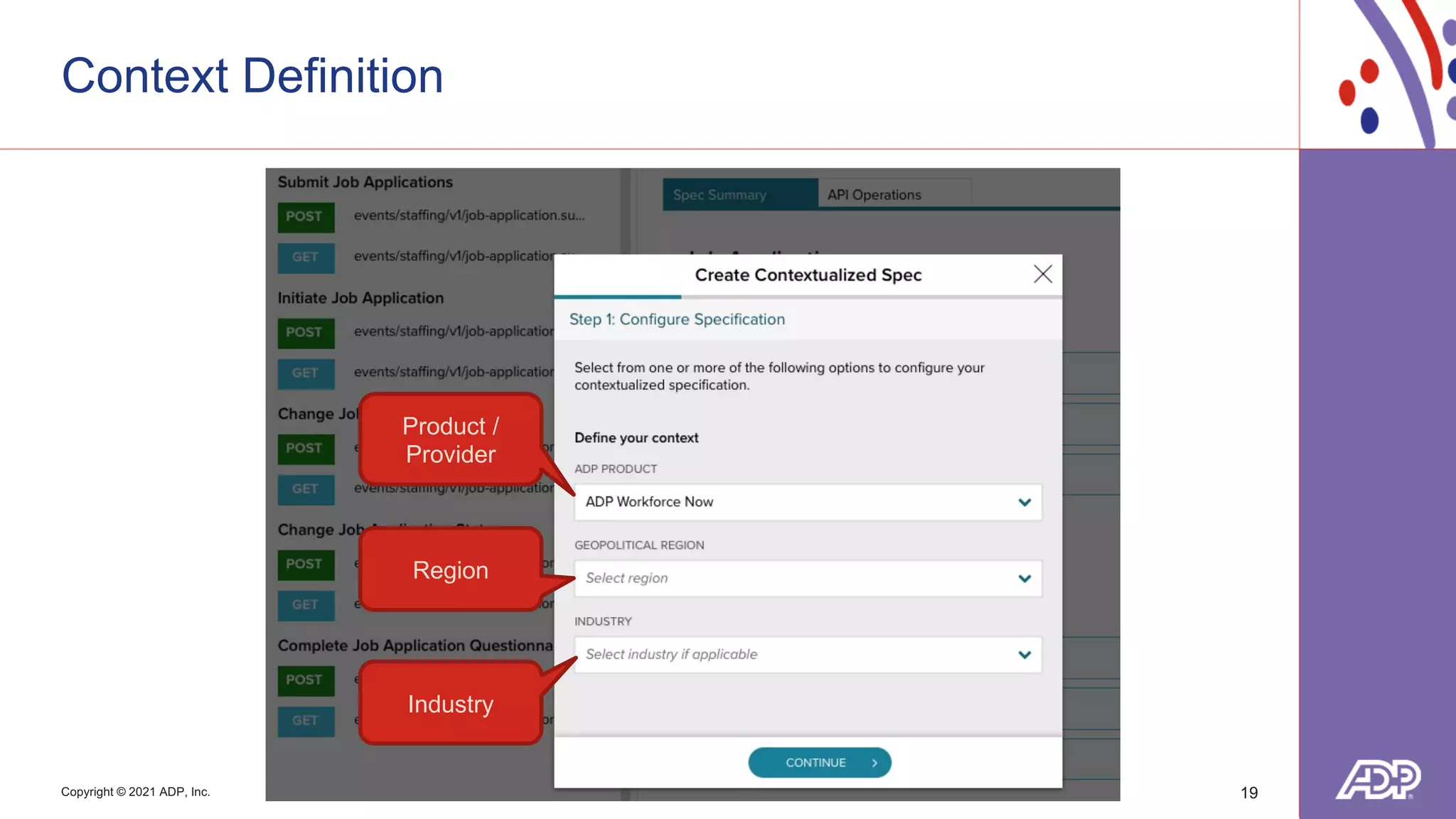 Copyright © 2021 ADP, Inc.
Context Definition
19
Product /
Provider
Region
Industry
 