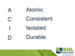 A Atomic
Isolated
Consistent
Durable
C
I
D
 