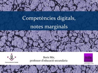 Competències digitals,
   notes marginals




              Boris Mir,
   professor d’educació secundària
 
